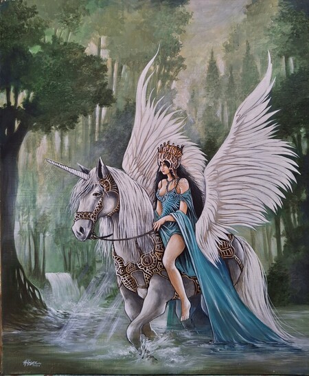 LA FEE DU LAC. Huile sur toile.15 f. Me contacter..